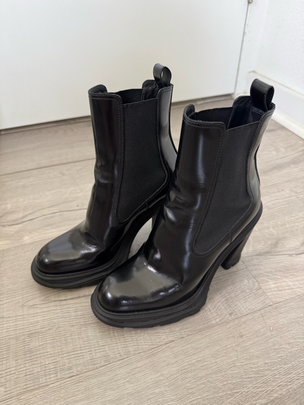 Alexander McQueen Black Leather Platform Chelsea Booties size 38